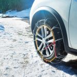 Car,Wheel,With,Winter,Chains,For,Snow,And,Ice,Road